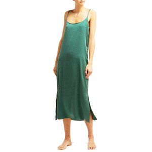 ASCENO Green Lisbon Long Satin Silk Slip Dress M